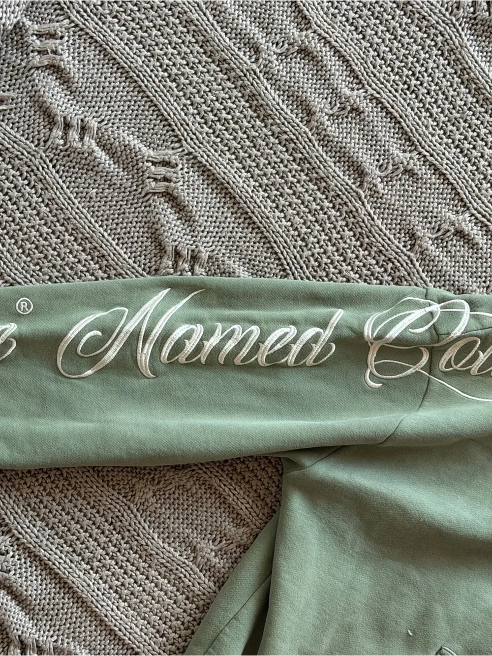 Rare Named Collective Script-Embroidered Olive Zip-Up Hooded Sweater